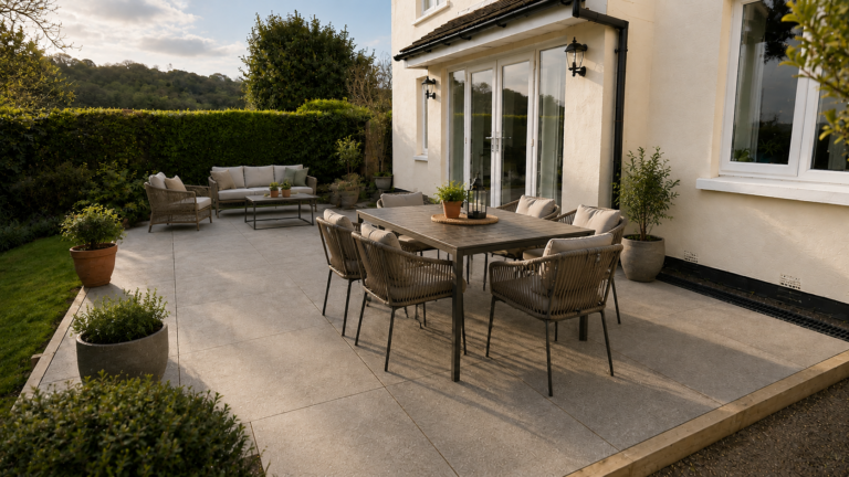 Finished South Devon Patio at Golden Hour