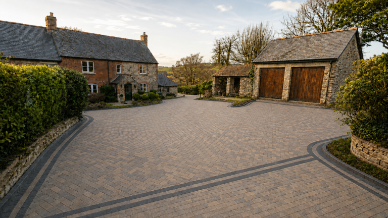 Completed South Devon herringbone driveway