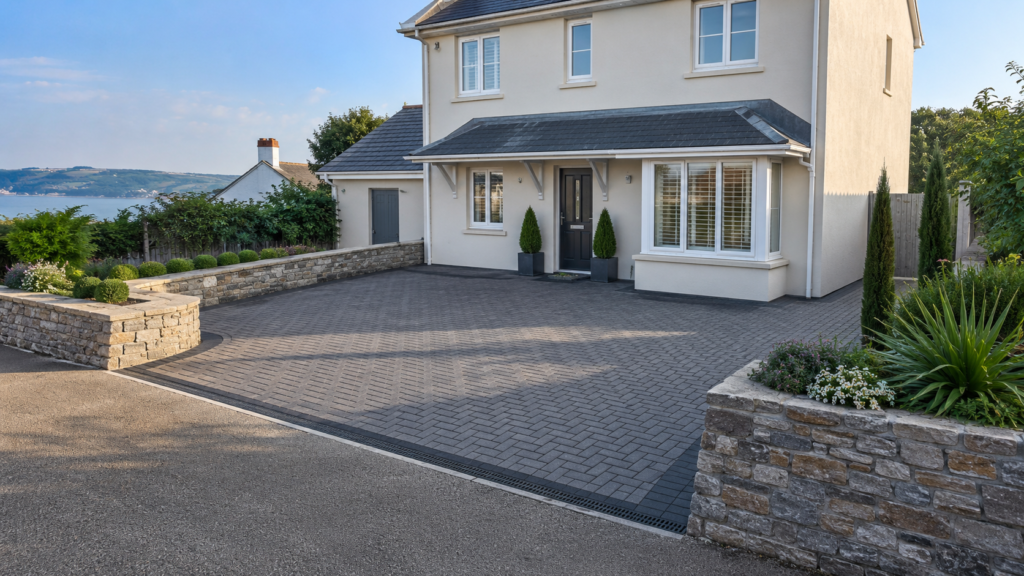 Refined Herringbone Driveway, Devon Home