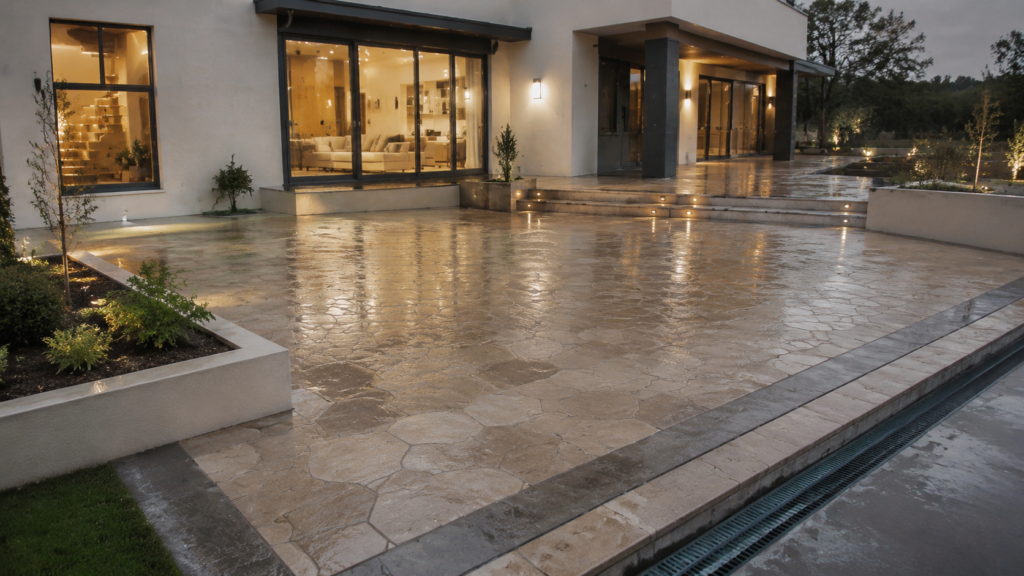 Sandstone imprinted terrace after rain