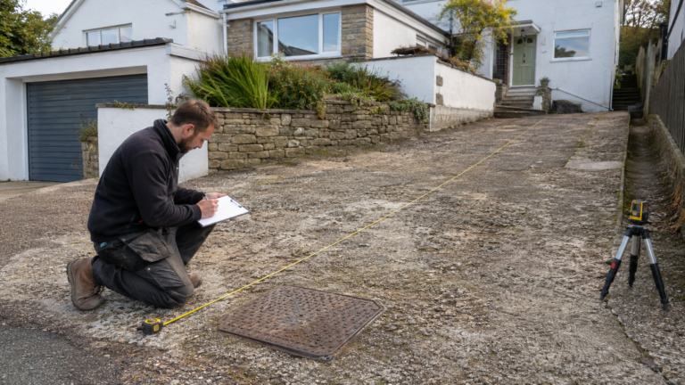 Contractor measuring a South Devon driveway