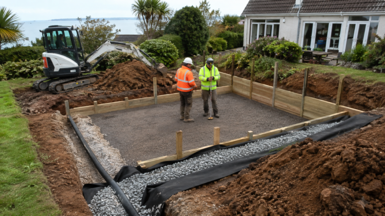 Decorative gravel driveway with charcoal block edging at a Teignmouth property