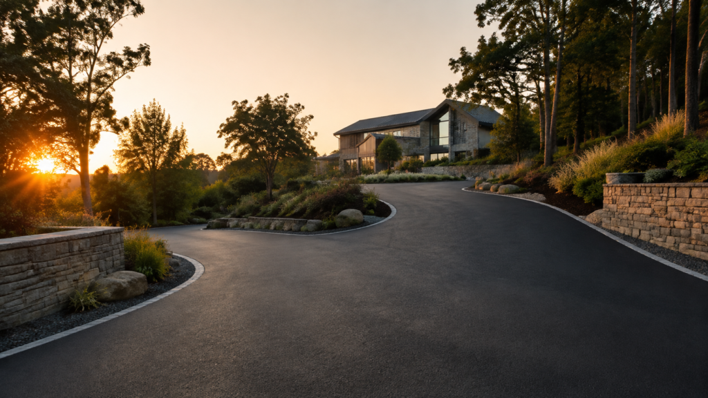 Sunset tarmac driveway in South Devon