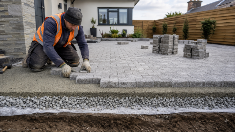 Permeable driveway installation in progress