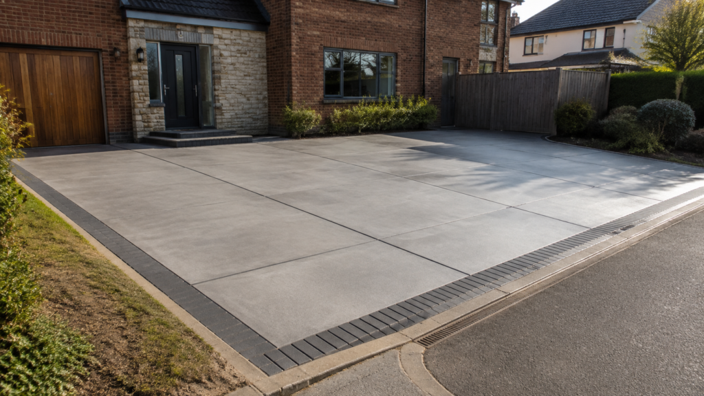Newly Finished Brushed Concrete Driveway