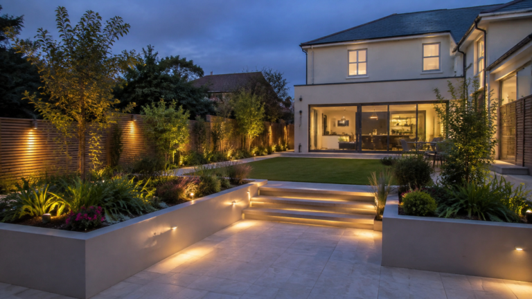 Contemporary South Devon Garden at Dusk