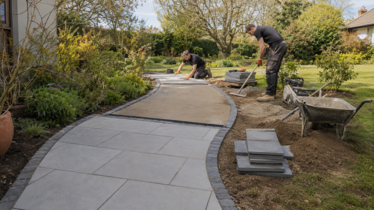 Curved garden pathway in progress